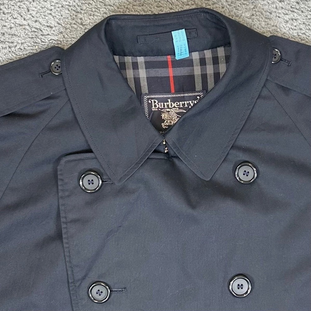 Burberrys London Mens Navy Blue Double Breasted Trench Coat Made in England 52 R